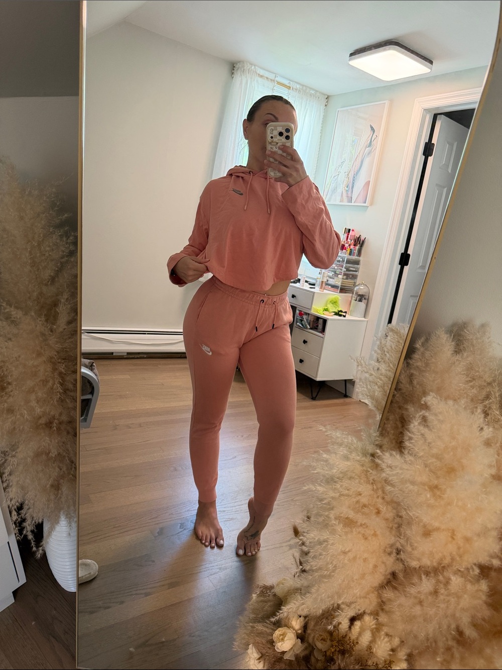 Nike Cropped Hoodie & Jogger Set -  Coral Pink